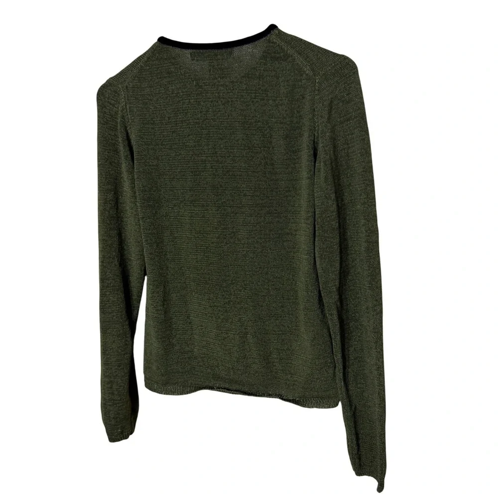 Lucia Burns Olive Green Embroidered Floral Cardigan Sweater Velvet Trim Size M